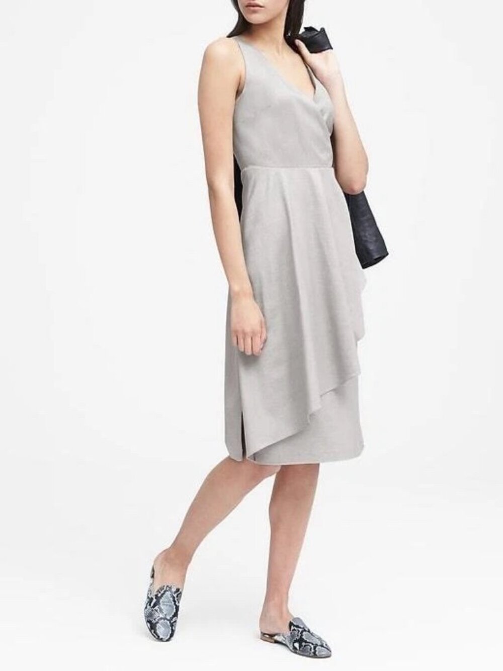 Banana Republic Grey Wrap-Effect Ruffle Midi Dress Size 0